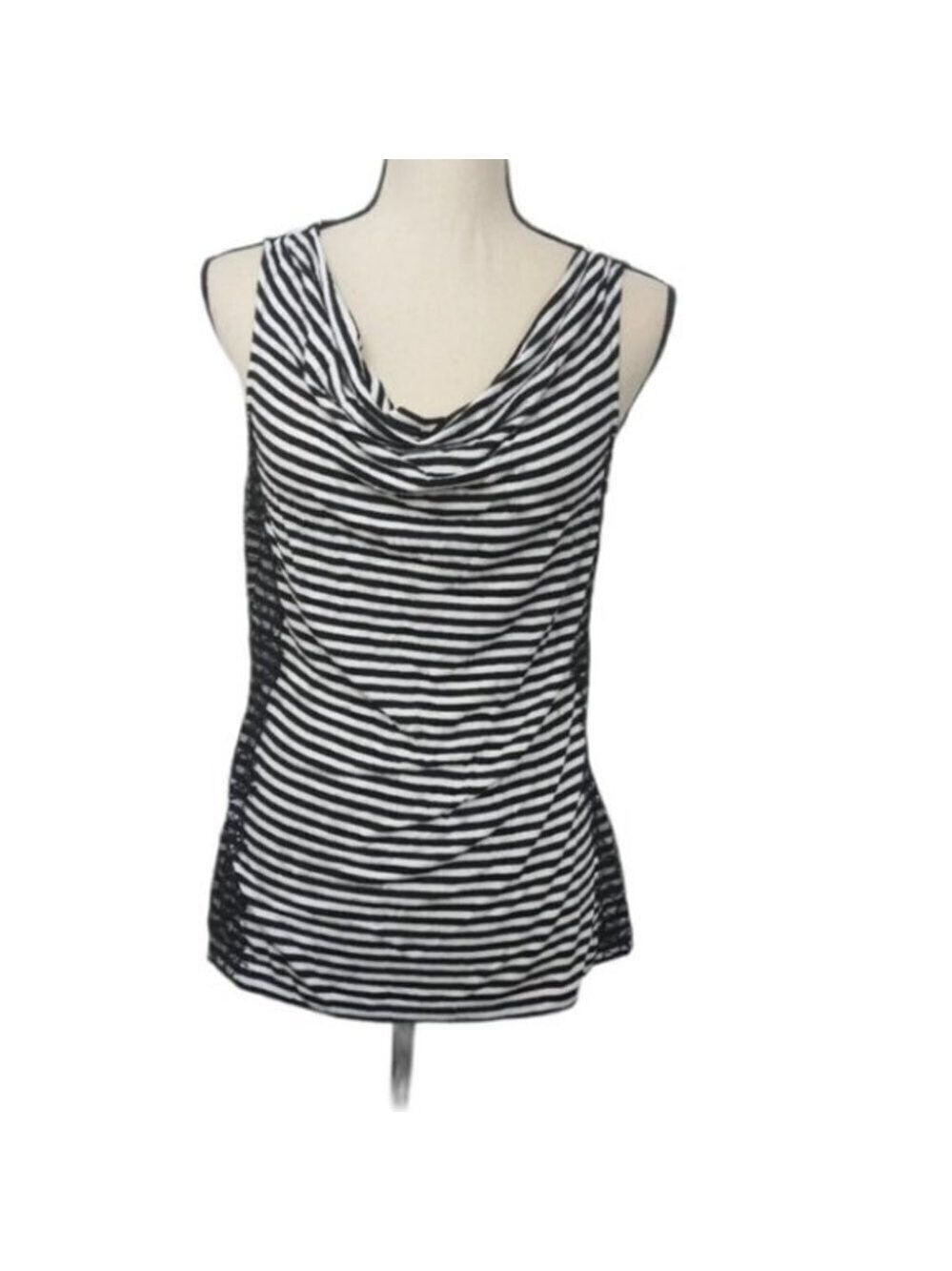 Ann Taylor Loft Striped Side Lace Cowl Neck Tank Top LP Black & White